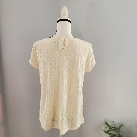 LOFT Off White Scoop Neck Burnout Floral Print Short Sleeve Tee M - Picture 2 of 7